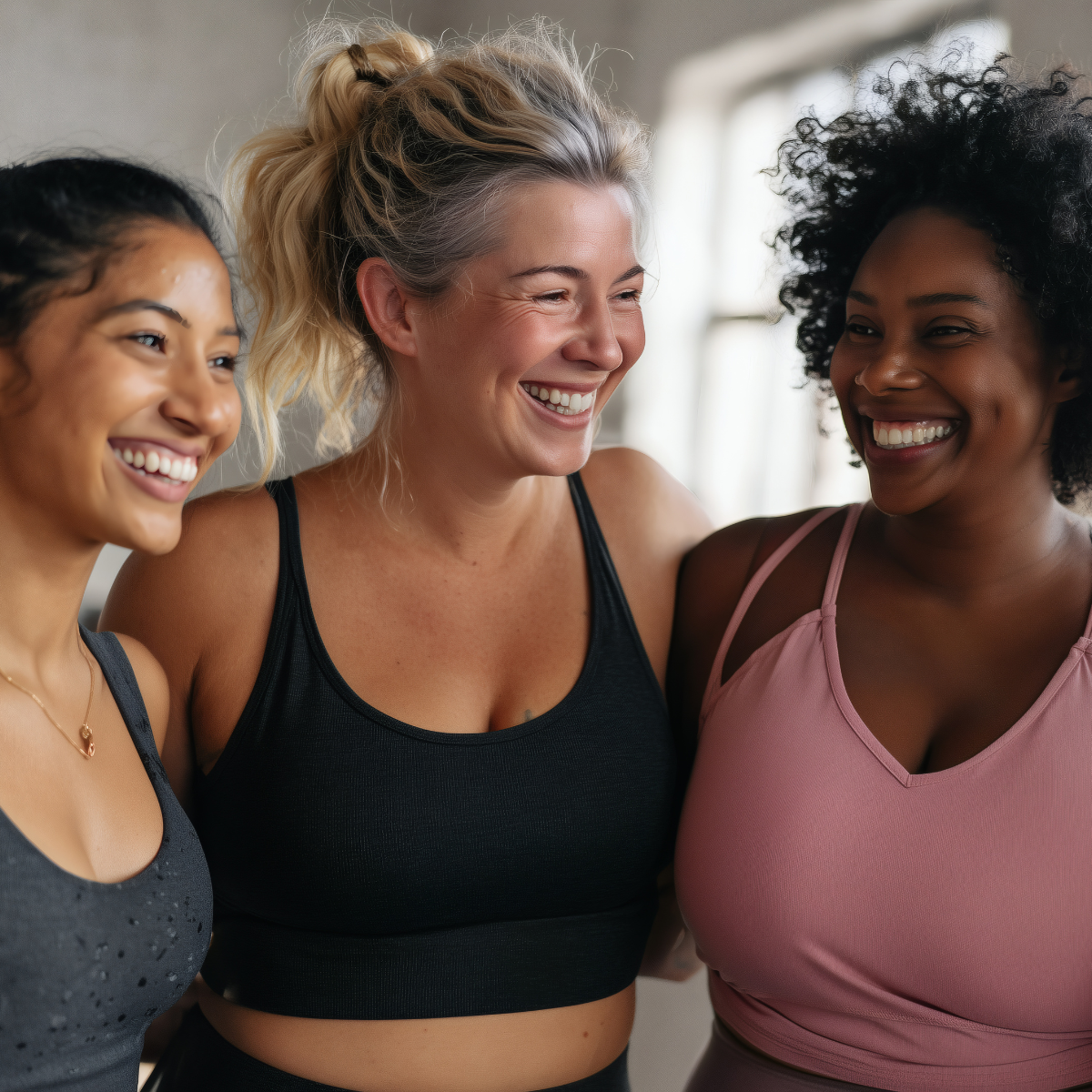 Group of happy woman working out together